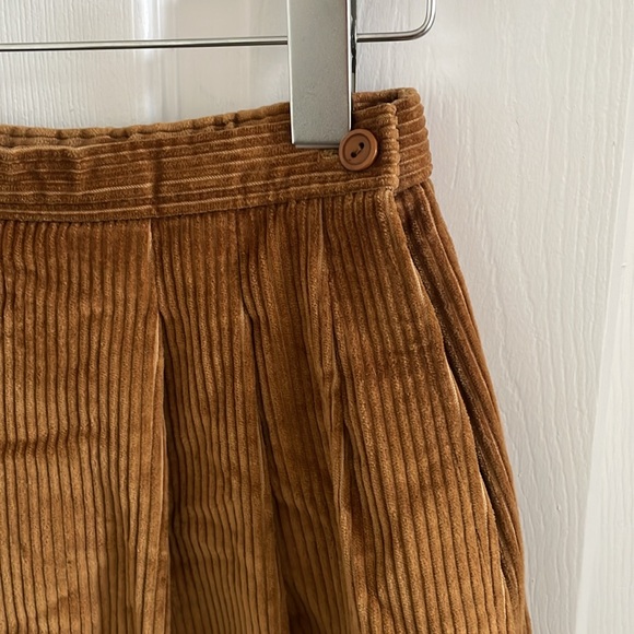 Vintage Pleated Chestnut Corduroy A-Line Midi Skirt - Picture 3 of 4